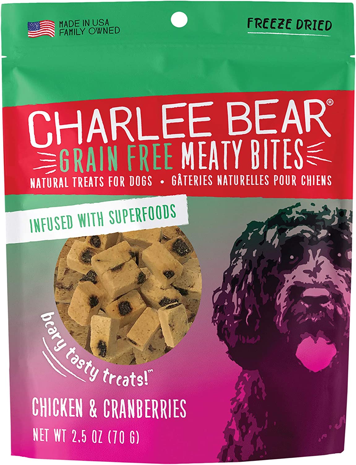 Charlee Bear Meaty Bites Dog Treats, Chicken & Cranberries, 2.5oz Chicken & Cranberries 2.5 Ounce (Pack of 1)