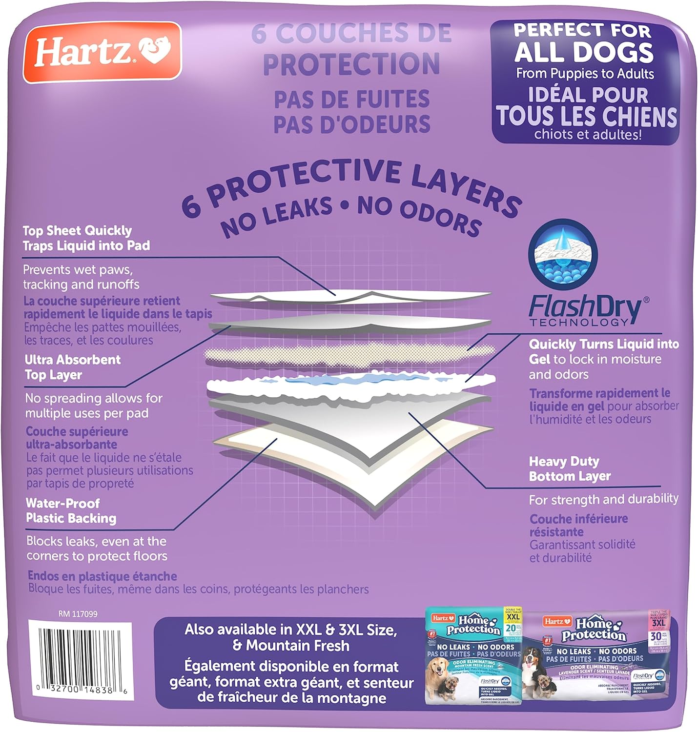 Hartz Home Protection Lavender Scented Dog Pads, 50 count, Super Absorbent & Won't Leak, Odor Eliminating