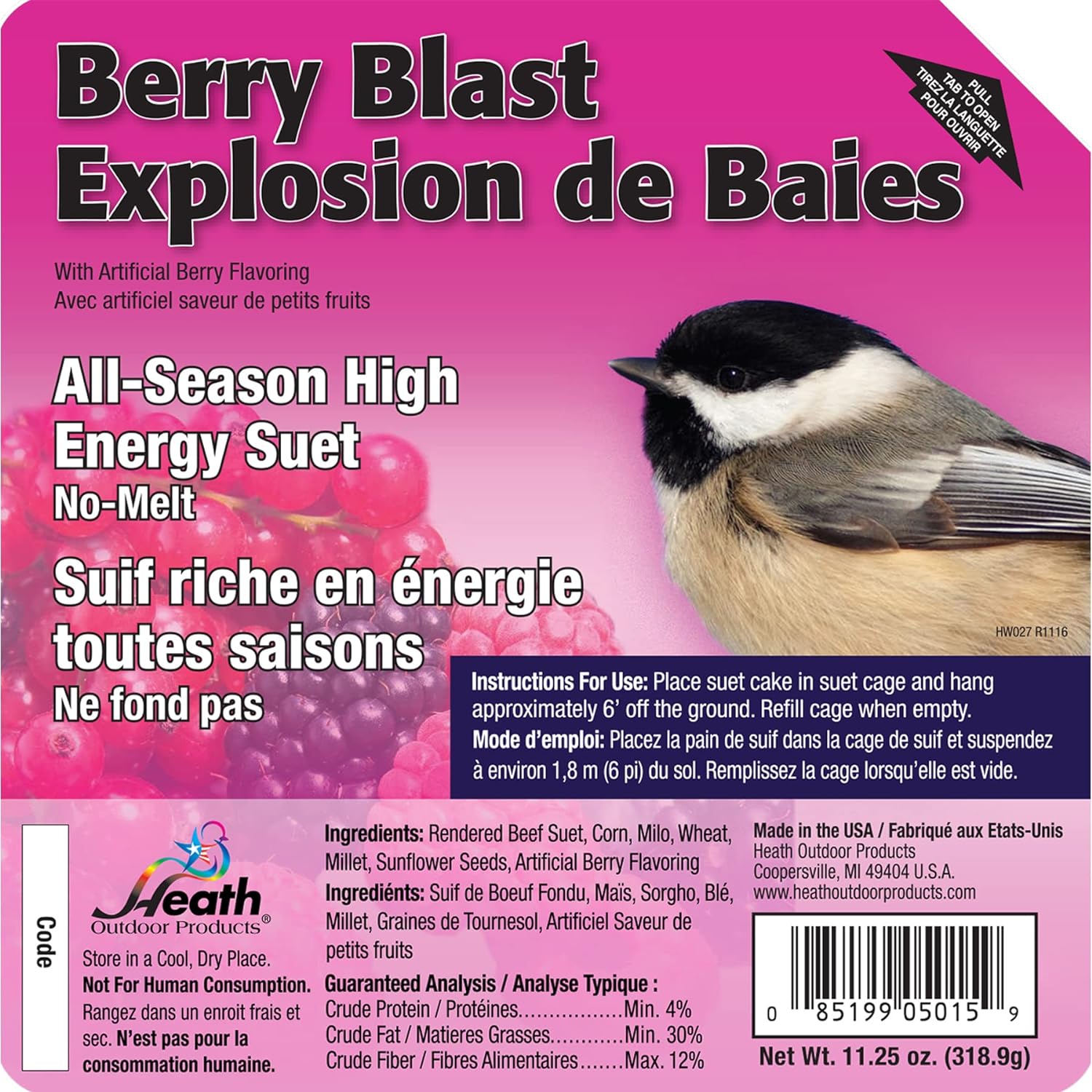 Heath Outdoor Products DD-15 Berry Blast Suet Cake, 0.75 lb