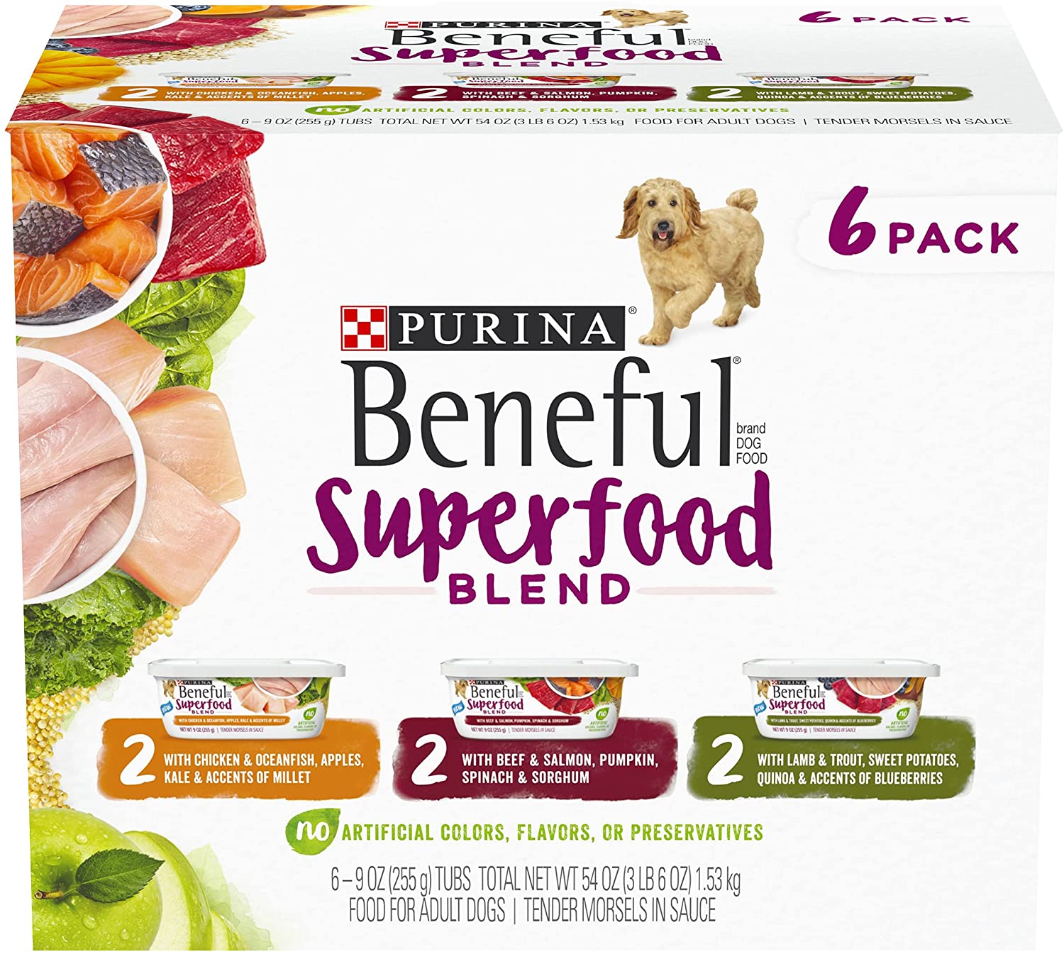 Purina Beneful Wet Dog Food, Superfood Blend Variety Pack - (4 Packs of 6) 9 oz. Tubs Variety Pack 9 Ounce (Pack of 24)