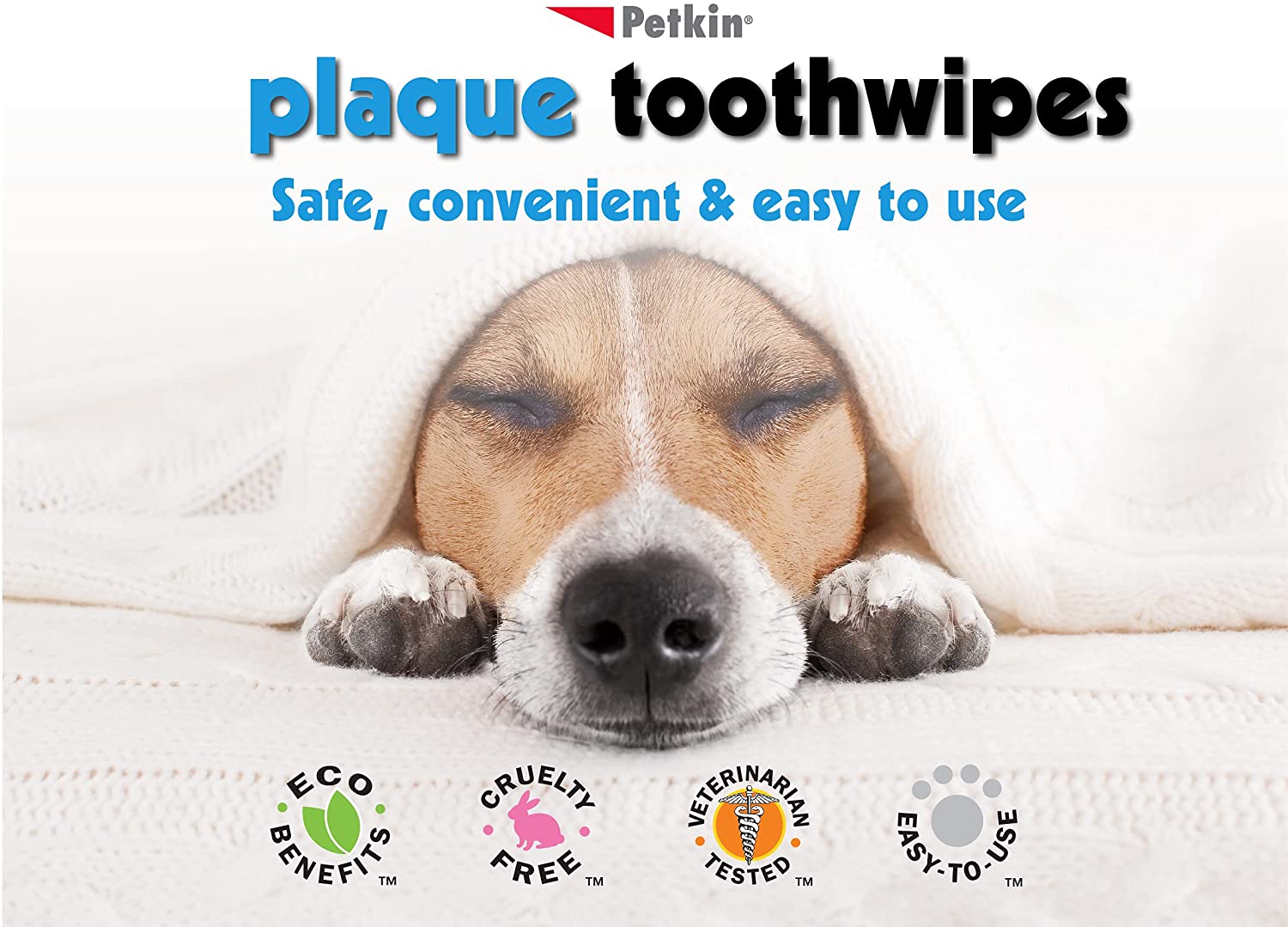 Petkin Plaque Toothwipes, Fresh Mint Wipes - Natural Formula Cleans Teeth, Gums & Freshens Breath - Convenient, & Easy to Use Oral Care Dental Pet Wipes for Dogs, Cats, Puppies & Kittens 2 Pack - 80 Wipes