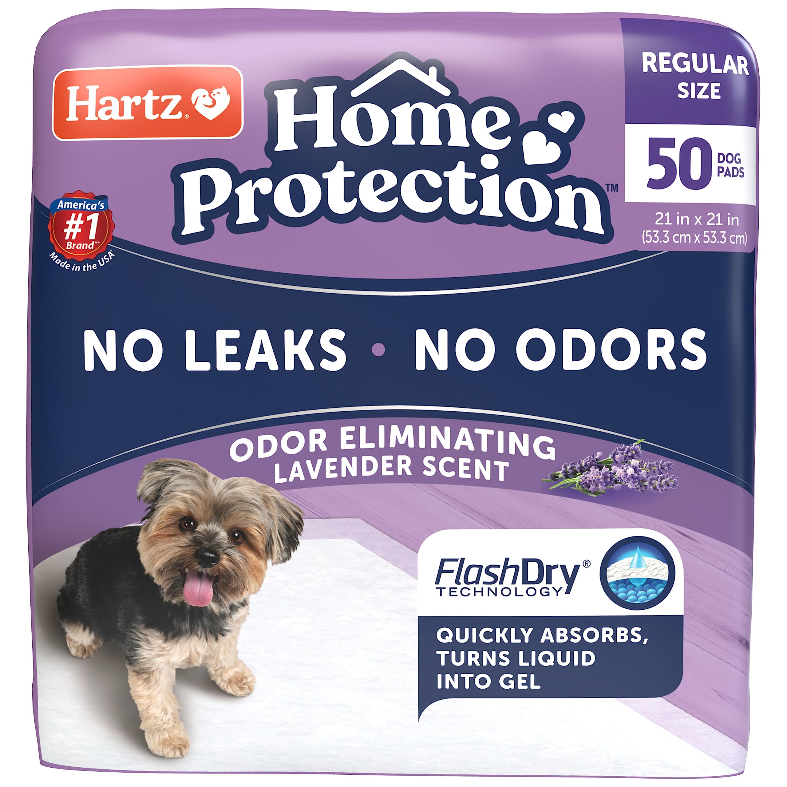 Hartz Home Protection Lavender Scented Dog Pads, 50 count, Super Absorbent & Won't Leak, Odor Eliminating