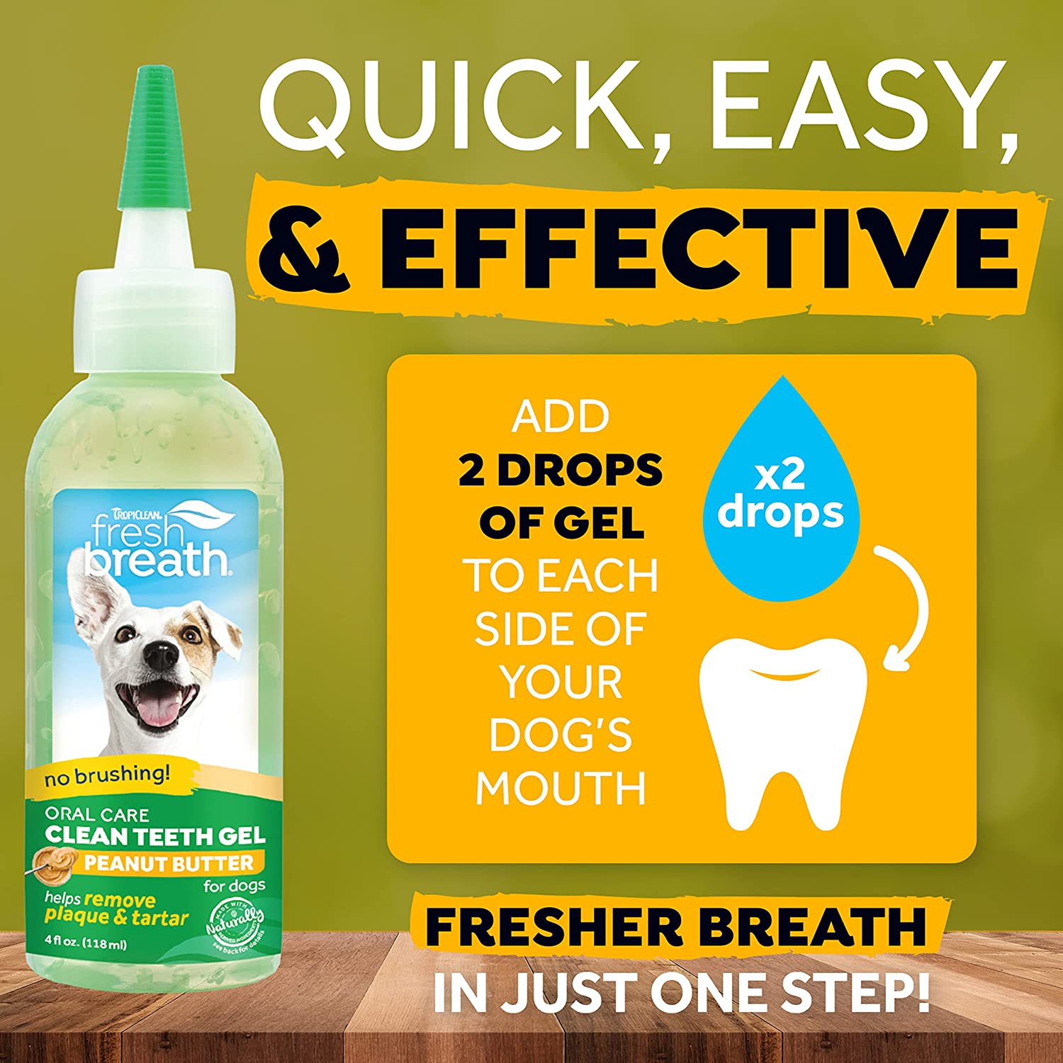 TropiClean Fresh Breath NO BRUSH Peanut Butter Flavor Clean Teeth Oral Care Gel for Dogs, 4oz - Dental Care Toothpaste Gel Helps Remove Plaque & Tartar + Breath Freshener Peanut Butter 4 Fl Oz (Pack of 1)