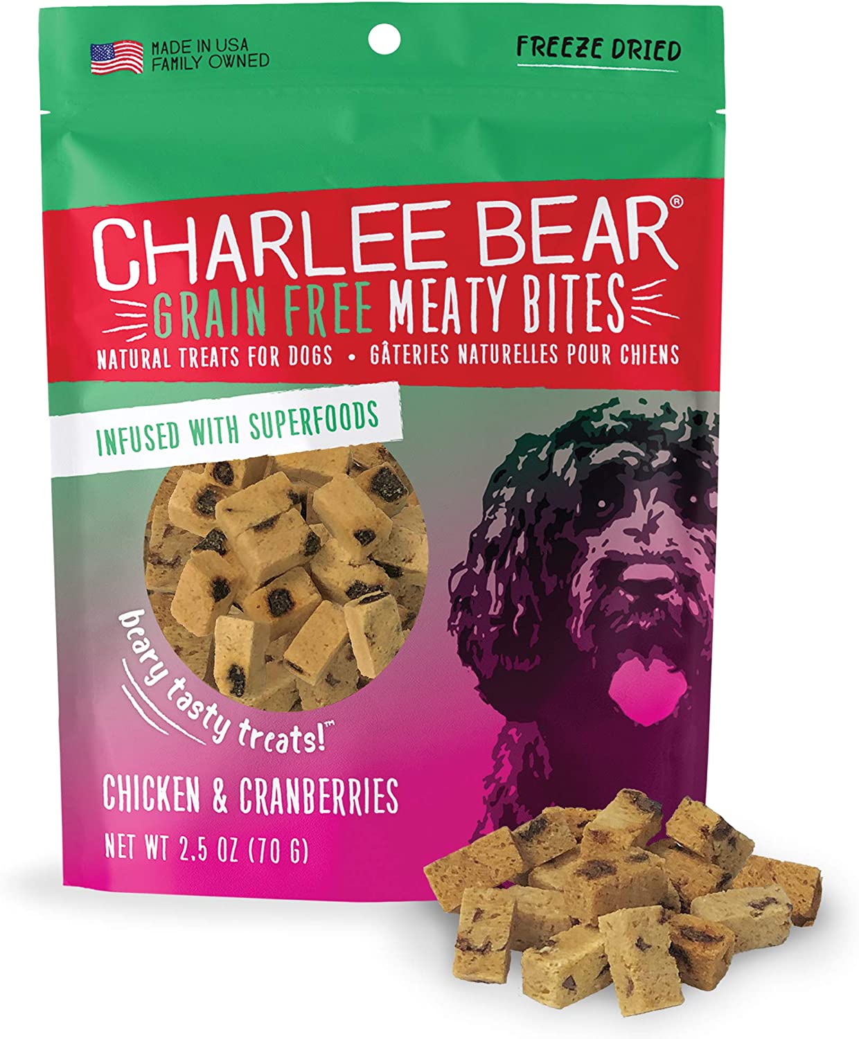 Charlee Bear Meaty Bites Dog Treats, Chicken & Cranberries, 2.5oz Chicken & Cranberries 2.5 Ounce (Pack of 1)