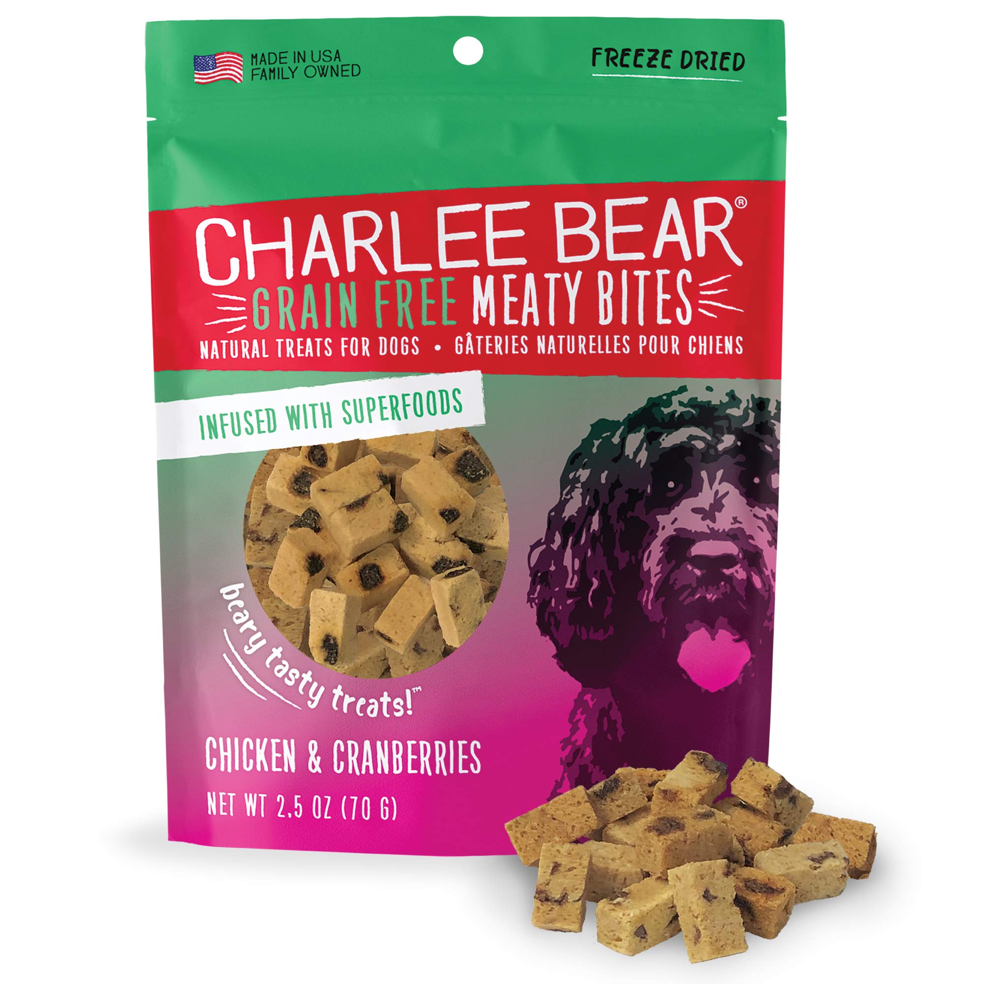 Charlee Bear Meaty Bites Dog Treats, Chicken & Cranberries, 2.5oz Chicken & Cranberries 2.5 Ounce (Pack of 1)