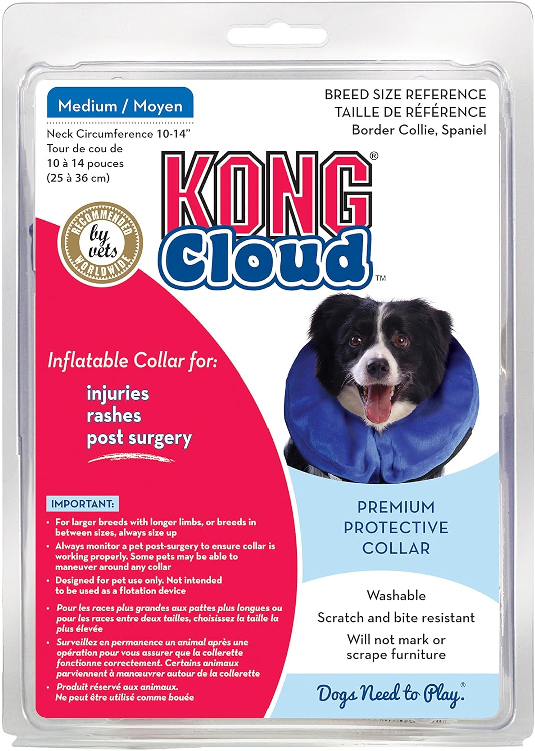 KONG - Cloud Collar - Plush, Inflatable E-Collar - For Injuries, Rashes and Post Surgery Recovery - For Medium Dogs/Cats