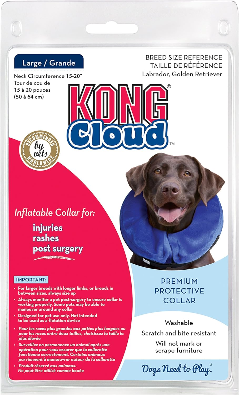 KONG - Cloud Collar - Inflatable Collar - For Injuries, Rashes and Post Surgery Recovery - For Large Dogs